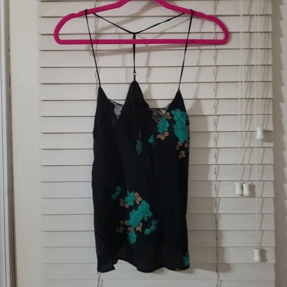 Blue Life XS Blue Reyna Tank Top Black and Teal Floral Print